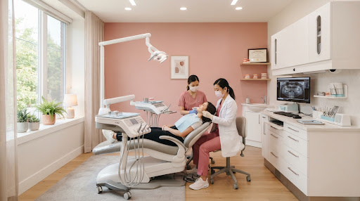 Recepción y sala de espera de Curvaz Odontología en Villa Urquiza